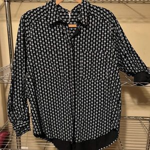Free People Navy and White baby wale corduroy button down top. Size Medium. NWT